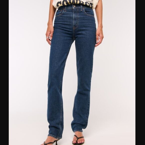 Abercrombie & Fitch Women's Blue Vintage Straight Leg High Rise Sz 29 / 8 Short - Picture 1 of 14